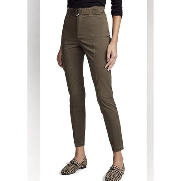 A.L.C Romeo Twill Tapered Leg High Waist Pants In Thyme 4 Belt Khaki Olive - Picture 1 of 8